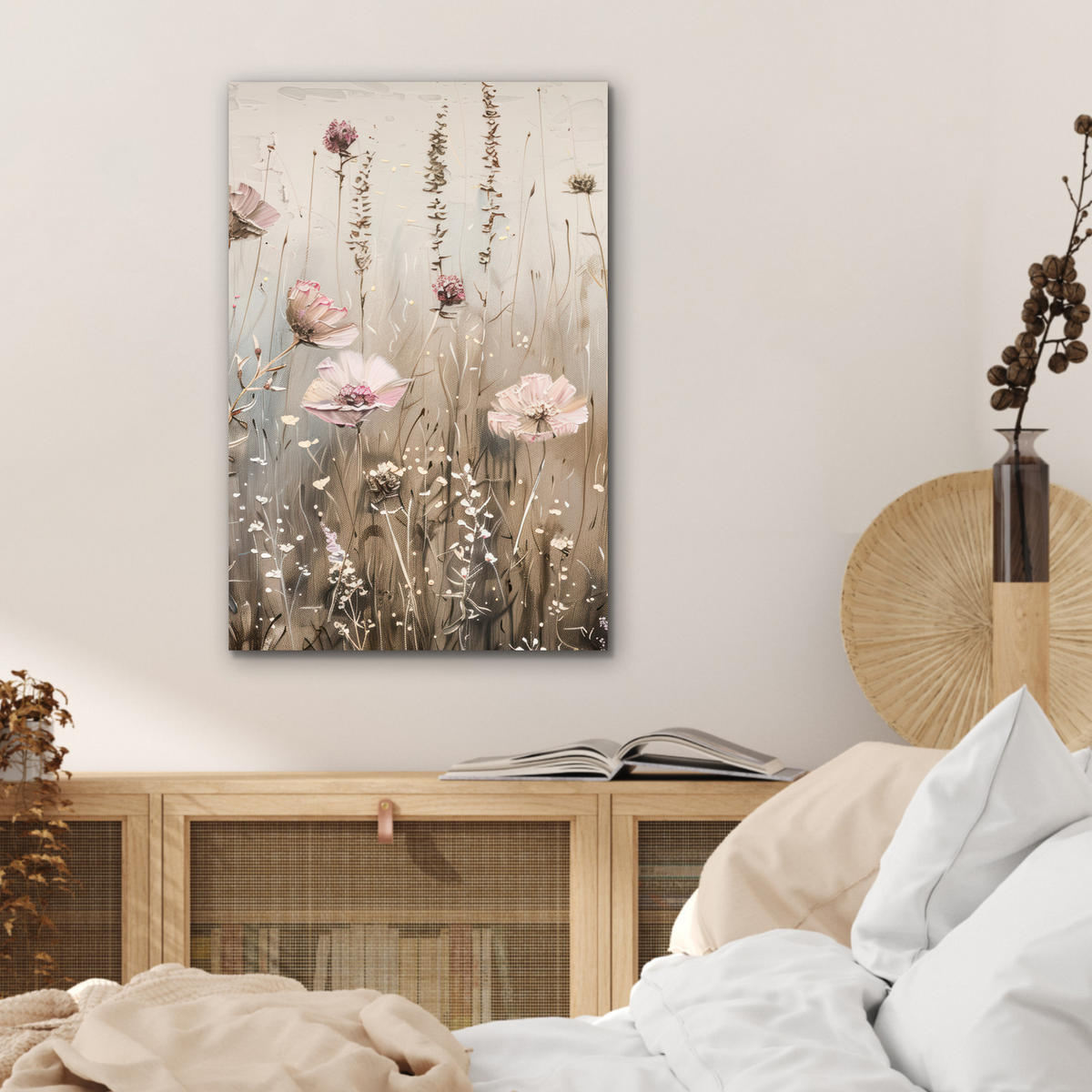 METALLBILD Blumen - Rosa - Modern - Beige 40x60 cm - Beige, Metall (40/60cm) - MuchoWow