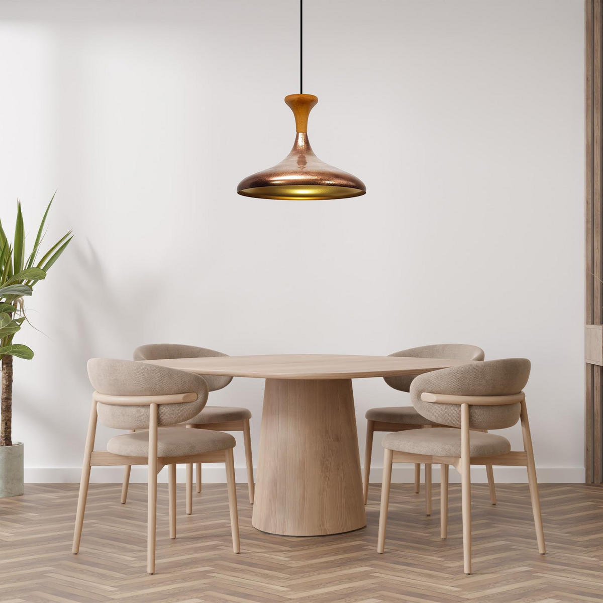 PENDELLEUCHTE Champion Pilz-Holz 35/29 cm - Goldfarben/Kupferfarben, Holz/Metall (35/29cm) - Bamyum