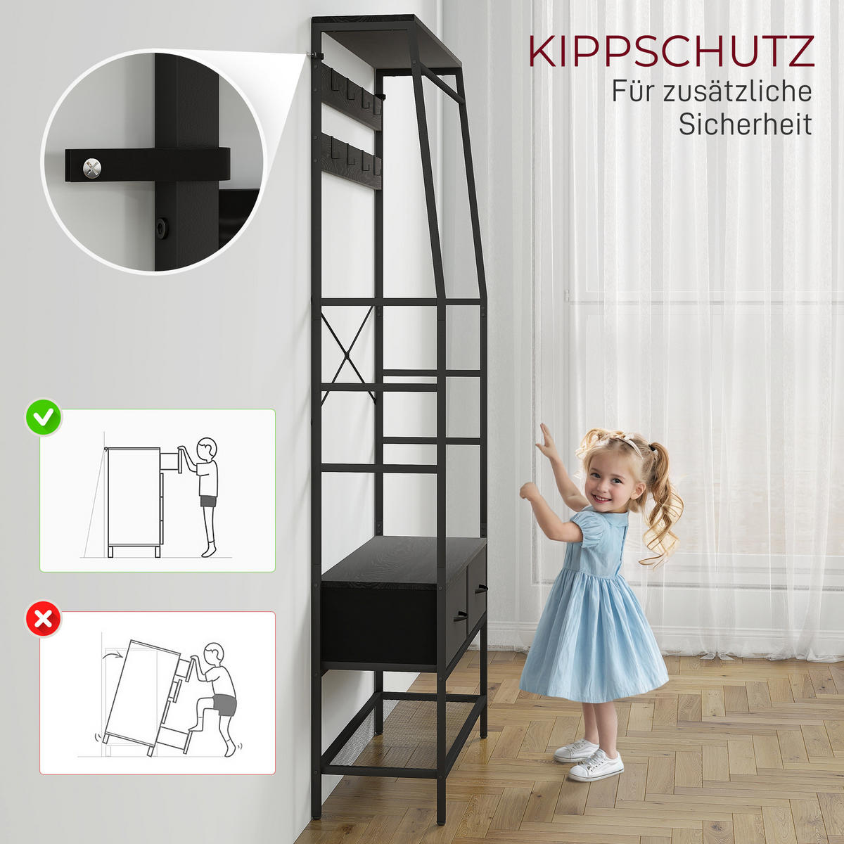 GARDEROBENSTÄNDER DE-09728 Schwarz - Schwarz, Holzwerkstoff/Metall (30/180.5/80cm) - ComfortXL