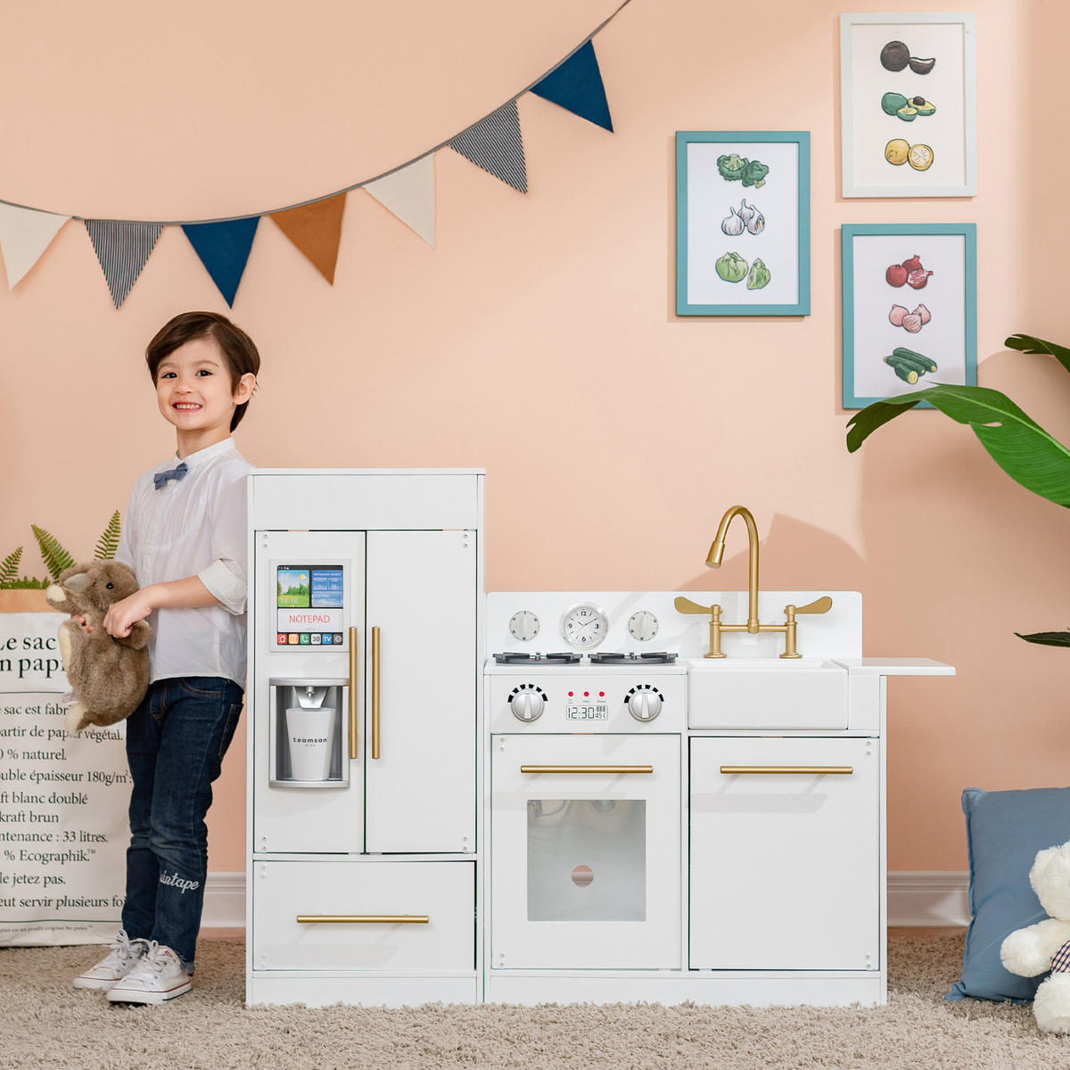 KINDERKÜCHE Spielküche, Weiß, 81cm - Weiß, Holzwerkstoff (106/30/81cm) - Teamson Kids