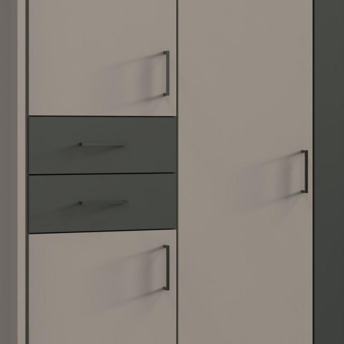 DREHTÜRENSCHRANK Kleiderschrank 273 cm mit Schubkästen & Passepartout & 2 Spiegeltüren, Sand Grau mit Absetzungen in Grafit, Griffe schwarz / 22579 - Sandfarben/Graphitfarben, Holzwerkstoff/Kunststoff (273/210/58cm) - luma-home