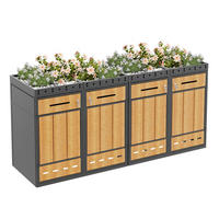 MÜLLTONNENBOX aus Stahl in Grau Holzoptik mit Pflanzdach & Schloss - Grau, Metall (264/124/80cm) - Modfu