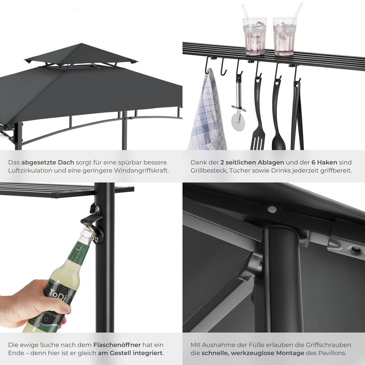 GRILLPAVILLON Maracaibo, 316 x 150 x 250 cm, anthrazit - Anthrazit, Kunststoff (150/250/316cm) - tectake