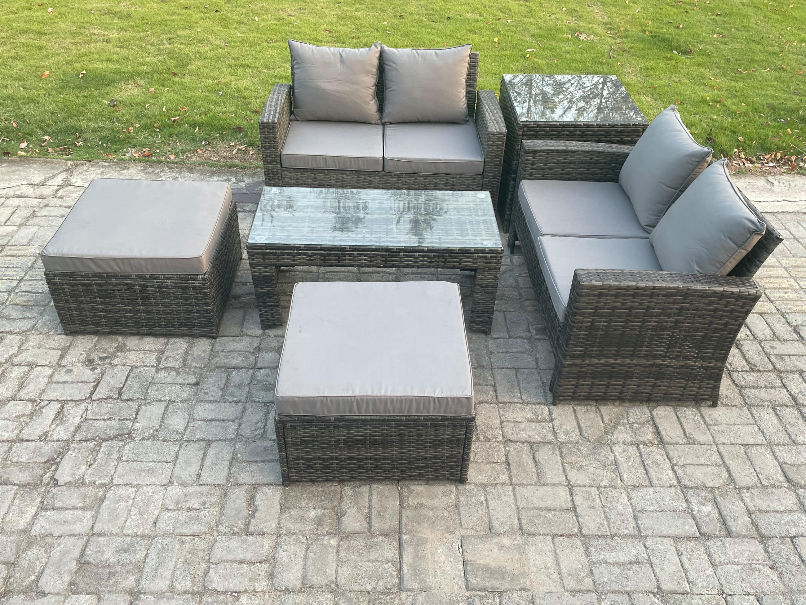 GARTENSET Polyrattan Dunkelgrau 6-Sitzer - Dunkelgrau, Metall - Fimous