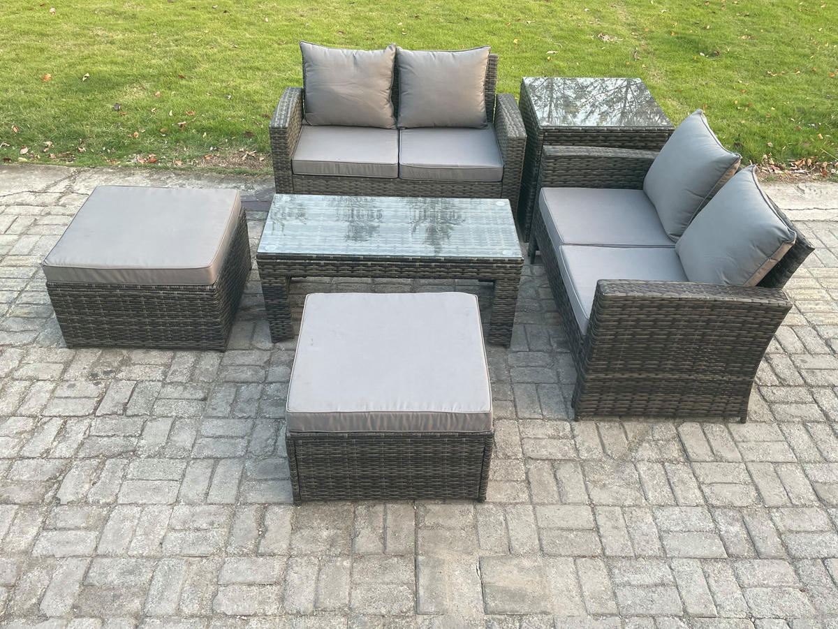 GARTENSET Polyrattan Dunkelgrau 6-Sitzer - Dunkelgrau, Metall - Fimous