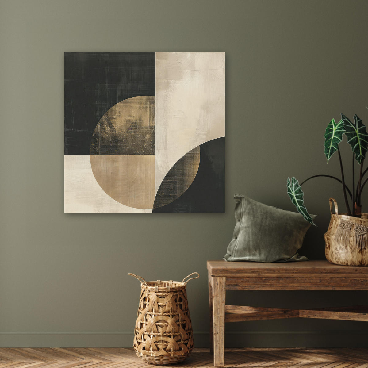 AKUSTIKBILD Abstrakt - Geometrische Formen - Schwarz - Gold Akustikpaneele 80x80 cm - Ecru, Kunststoff (80/80/0.9cm) - MuchoWow