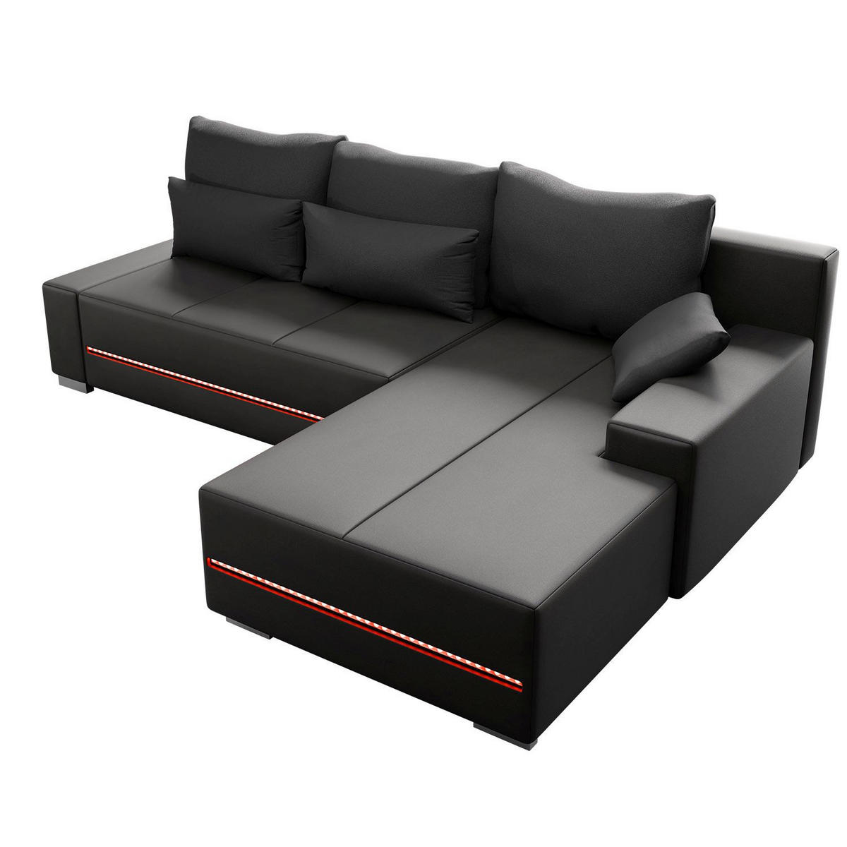 SOFA Davos mit Ottomane rechts dunkelgrau inkl LED - Dunkelgrau, Textil (260/180cm) - Juskys