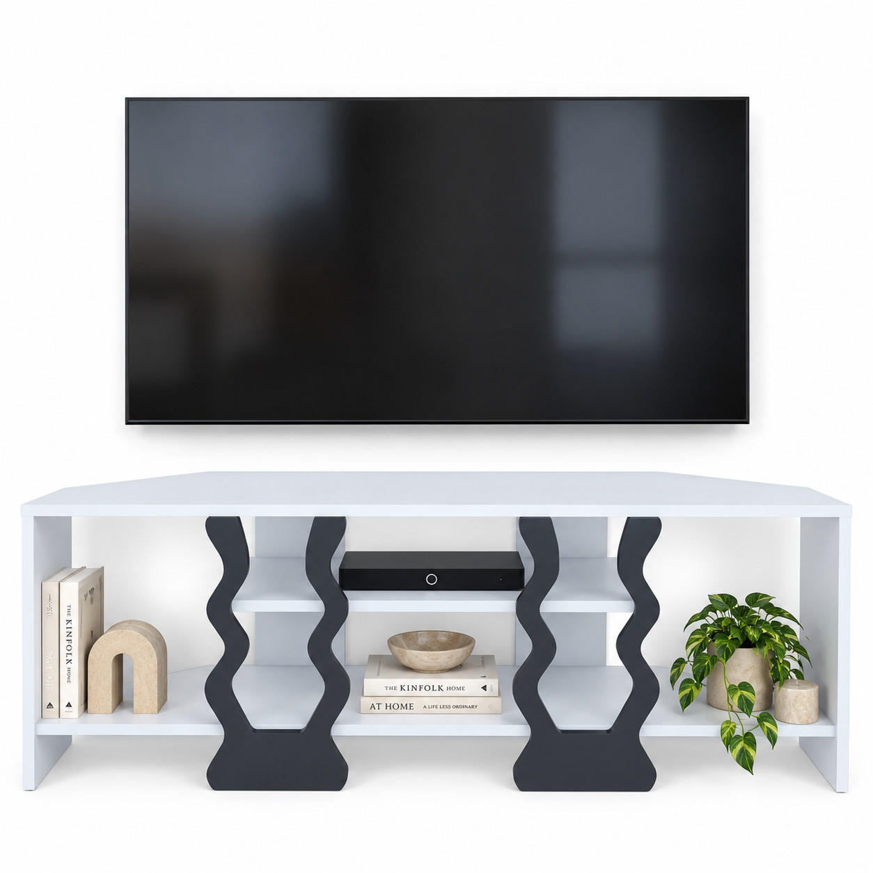 TV-ELEMENT Firal Weiß Schwarz - Schwarz/Weiß, Holzwerkstoff (35/41.8/110cm) - Decorotika