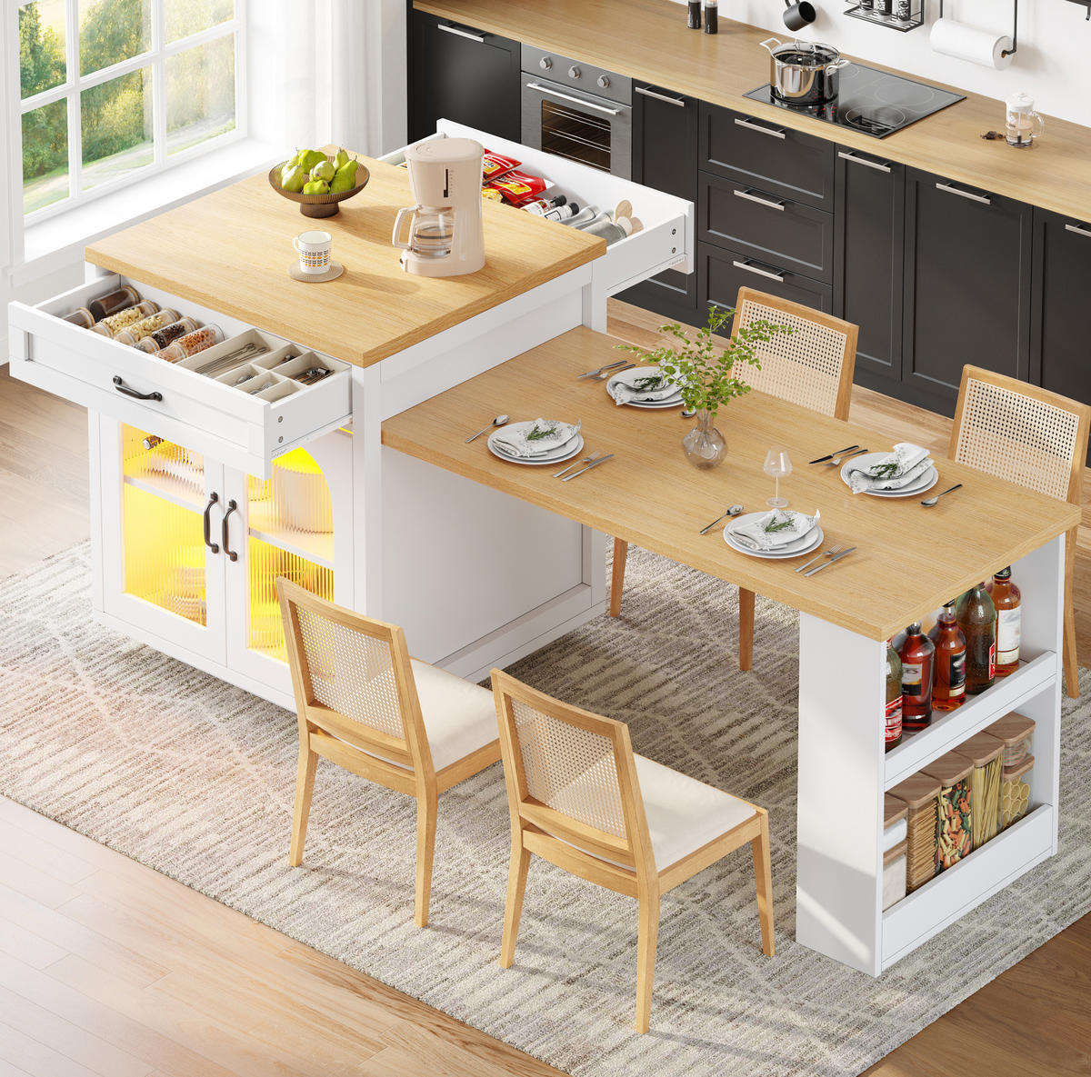 BUFFET 196/59/94 cm weiß aus MDF mit LED - Weiß, Holzwerkstoff (196/94/59cm) - OKWISH
