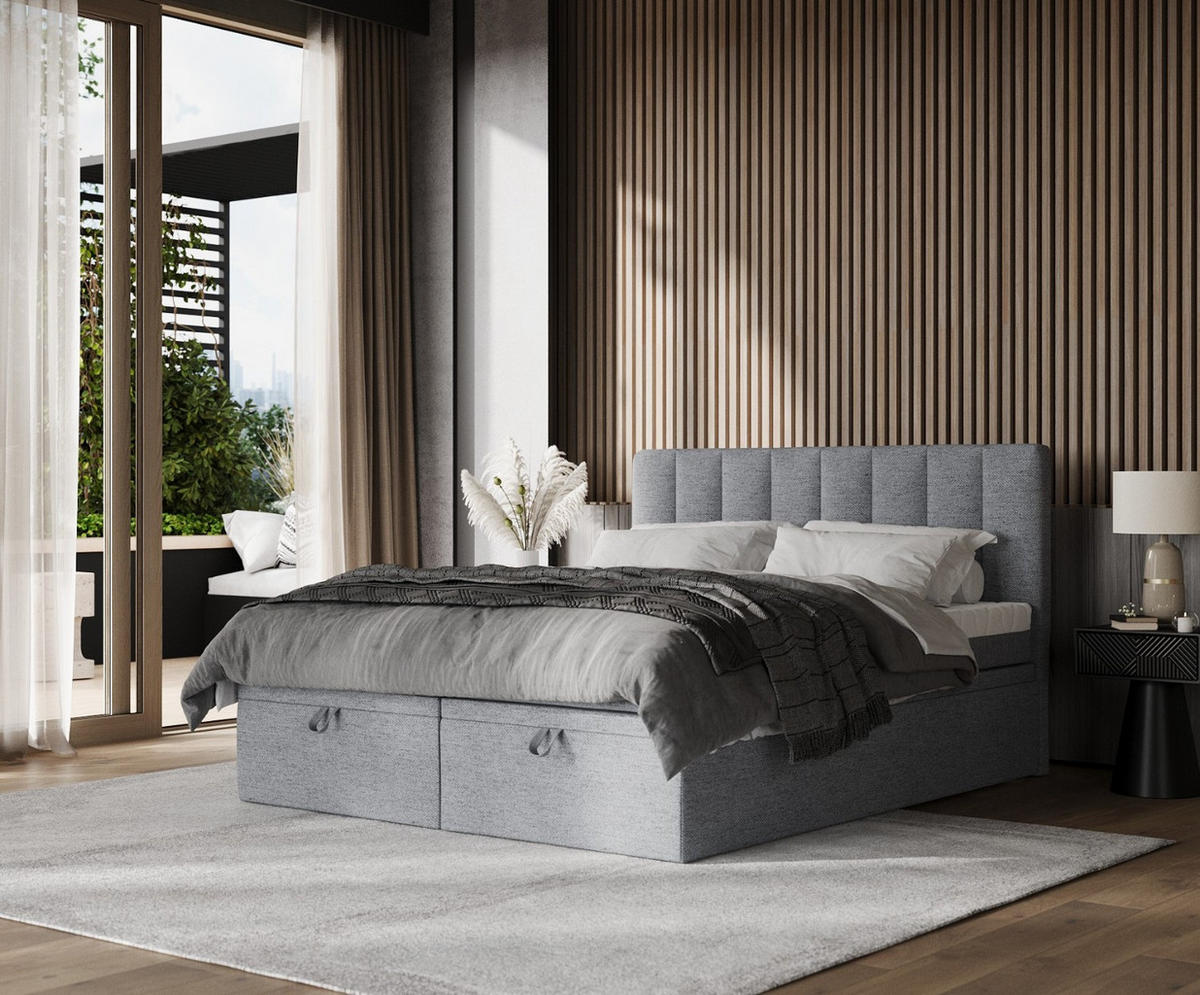 BOXBETT Lume 160/200 cm Grau im Neve Stoff - Schwarz/Grau, Holz/Holzwerkstoff (160/200cm) - AltaBeds