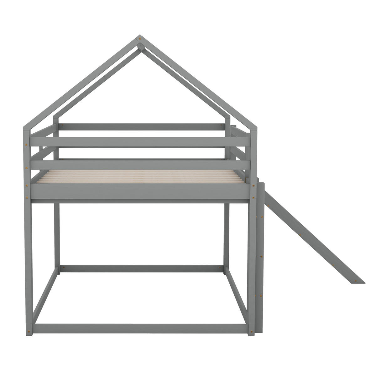 HAUSBETT 140/200 cm Grau mit Rutsche und Leiter - Grau, Holz (140/200cm) - Flora Grace