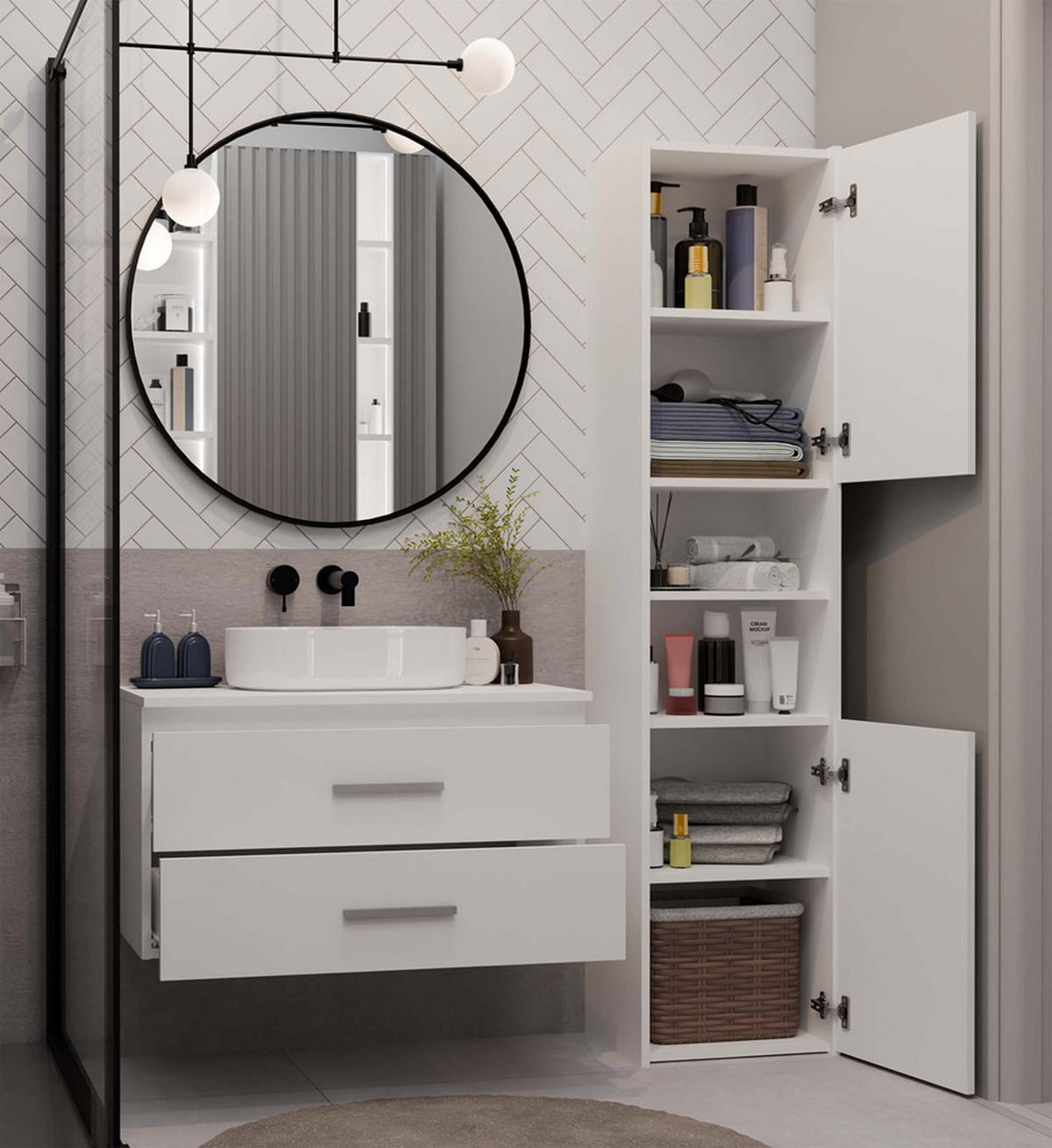 SKŘÍŇKA POD UMYVADLO bílá 80/45/50 - bílá, kompozitní dřevo (80/45/50cm) - RAUMHIRSCH FURNITURE