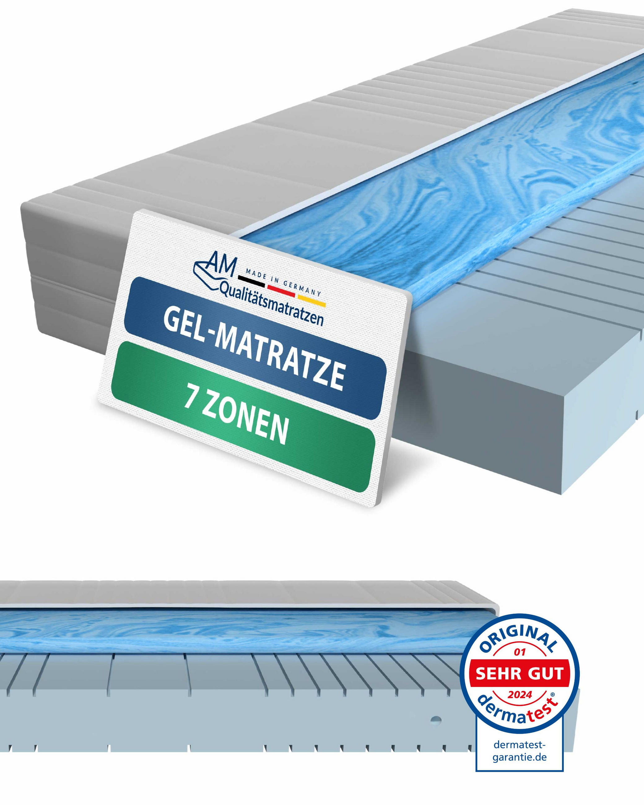 GELMATRATZE 100/200 cm H2 - 20cm Höhe & Toledo Bezug - Weiß, Textil (100/200cm) - AM Qualitätsmatratzen