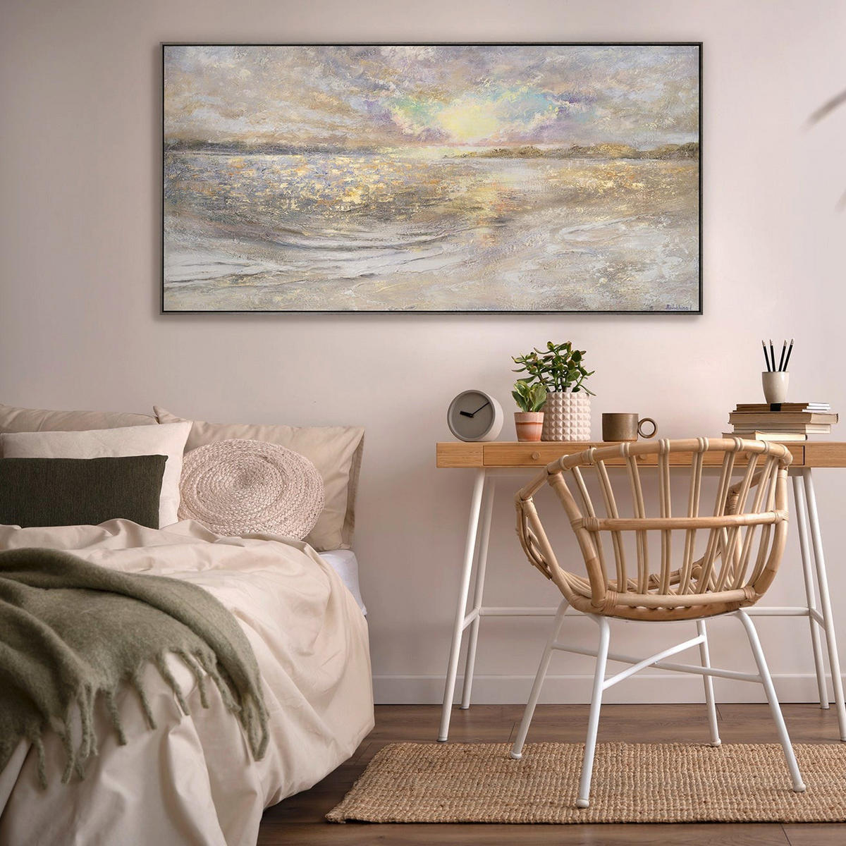GEMÄLDE Meer Dämmerung Schattenfugenrahmen Grau 200x100 cm - Grau, Holz (200/100cm) - YS-art gallery
