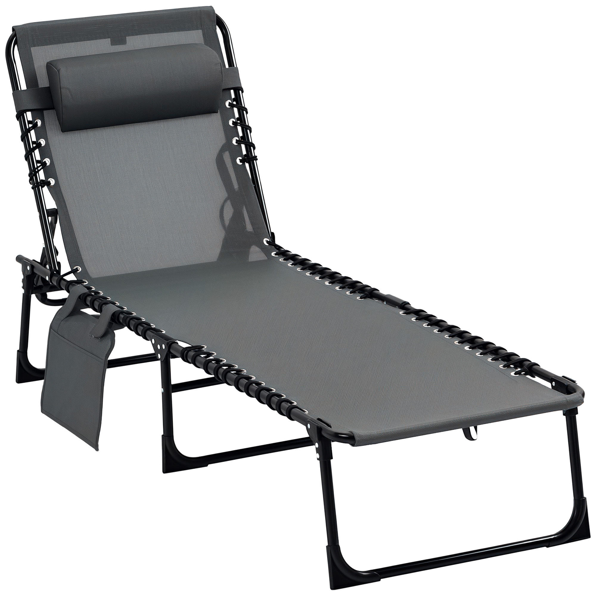 SONNENLIEGE Klappbare Gartenliege mit 5-fach verstellbarer Rückenlehne und Kissen 185 x 58 x 30 cm ,Grau - Grau, Metall (58/30/189cm) - Vallsero
