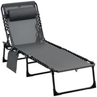 SONNENLIEGE Klappbare Gartenliege mit 5-fach verstellbarer Rückenlehne und Kissen 185 x 58 x 30 cm ,Grau - Grau, Metall (58/30/189cm) - Vallsero