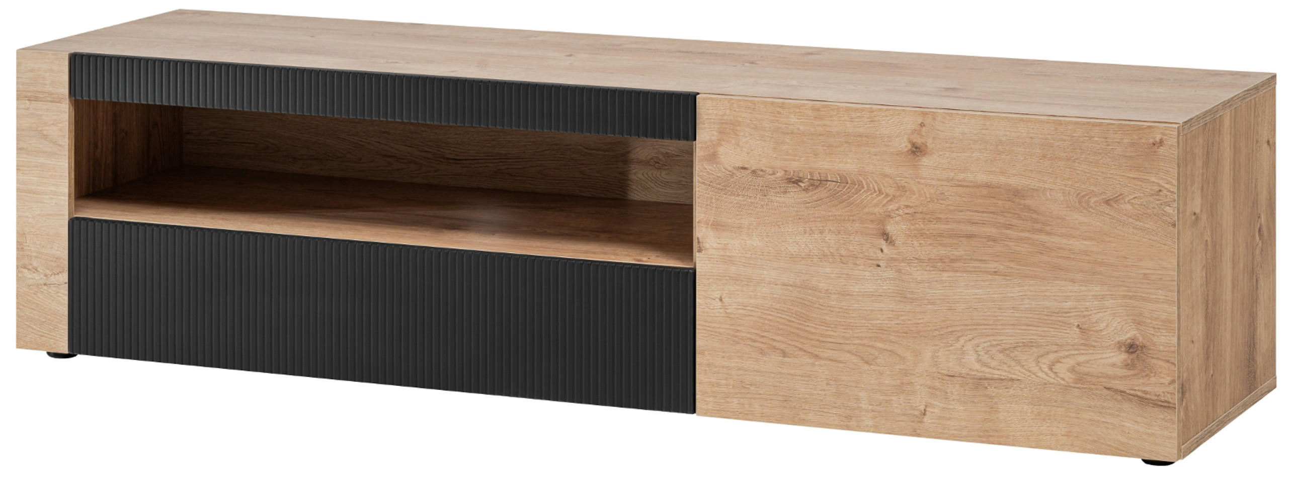 TV-LOWBOARD Ribbeck Eiche, schwarz 160 cm, TV Unterschrank mit Push-to-Open und Soft-Close - Eichefarben/Schwarz, Holzwerkstoff/Kunststoff (160/45/42cm) - Inn.Furn