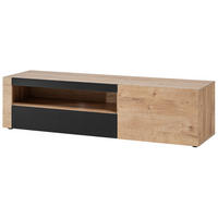 TV-LOWBOARD Ribbeck Eiche, schwarz 160 cm, TV Unterschrank mit Push-to-Open und Soft-Close - Eichefarben/Schwarz, Holzwerkstoff/Kunststoff (160/45/42cm) - Inn.Furn