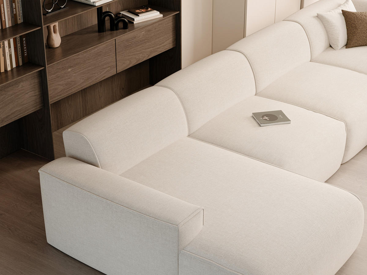 WOHNLANDSCHAFT DOVE Chenille-Stoff in Beige - Beige, Holzwerkstoff/Kunststoff (300/85/90cm) - Idohome