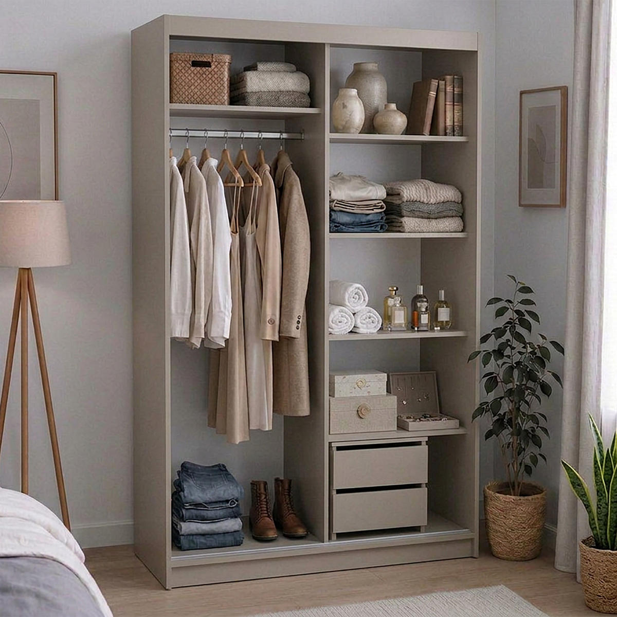 SCHWEBETÜRENSCHRANK Donatello mit 2 Türen und Schubkasteneinsatz, 120 cm, Kaschmir+eiche Artisan - Kaschmir/Eiche Artisan, Holzwerkstoff (120/205/60cm) - Beautysofa