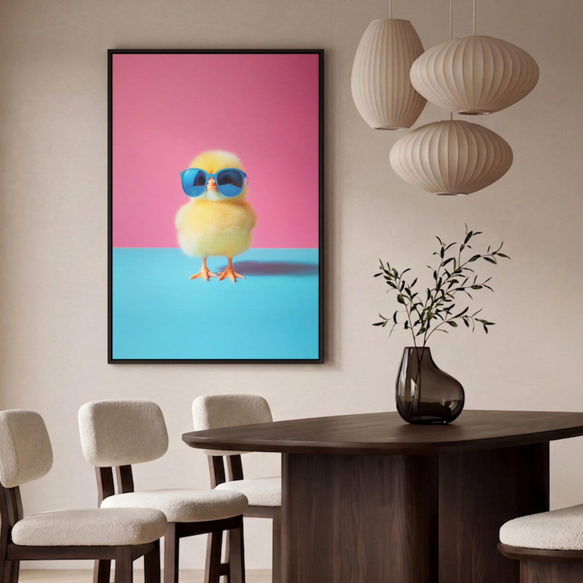 LEINWAND Bilder mit Rahmen - Chick - Sonnenbrille - Blau - 90x140 - Pink, Textil (90/140cm) - MuchoWow