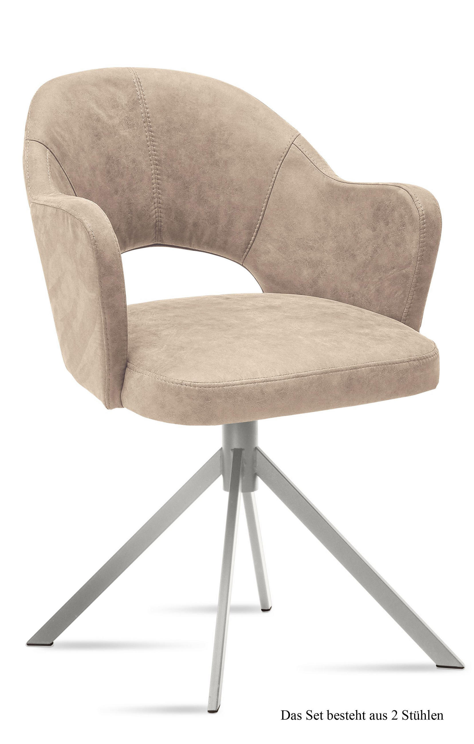 ARMLEHNSTUHL (2er-Set) Dorris 59x87x61 Edelstahl/Natur - Edelstahlfarben/Naturfarben, Kunststoff (61/87/59cm) - 58aufmkessel