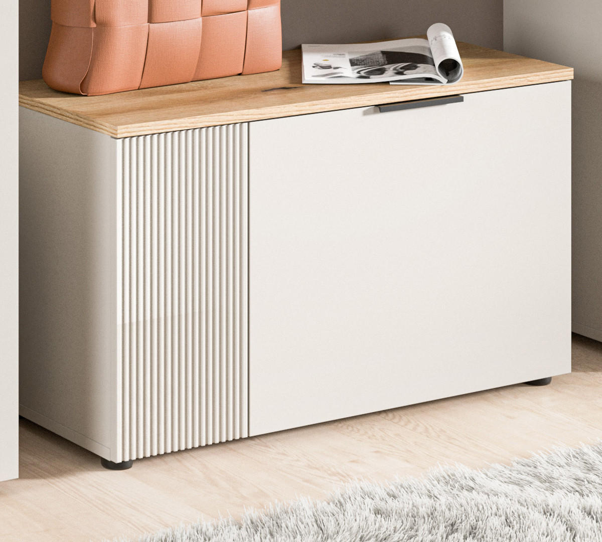 GARDEROBENBANK Kaschmir Sand, Eiche 80 cm, Sitzbank mit Stauraum, Skid - Kaschmir/Eichefarben, Holzwerkstoff/Kunststoff (80/48/36cm) - Inn.Furn