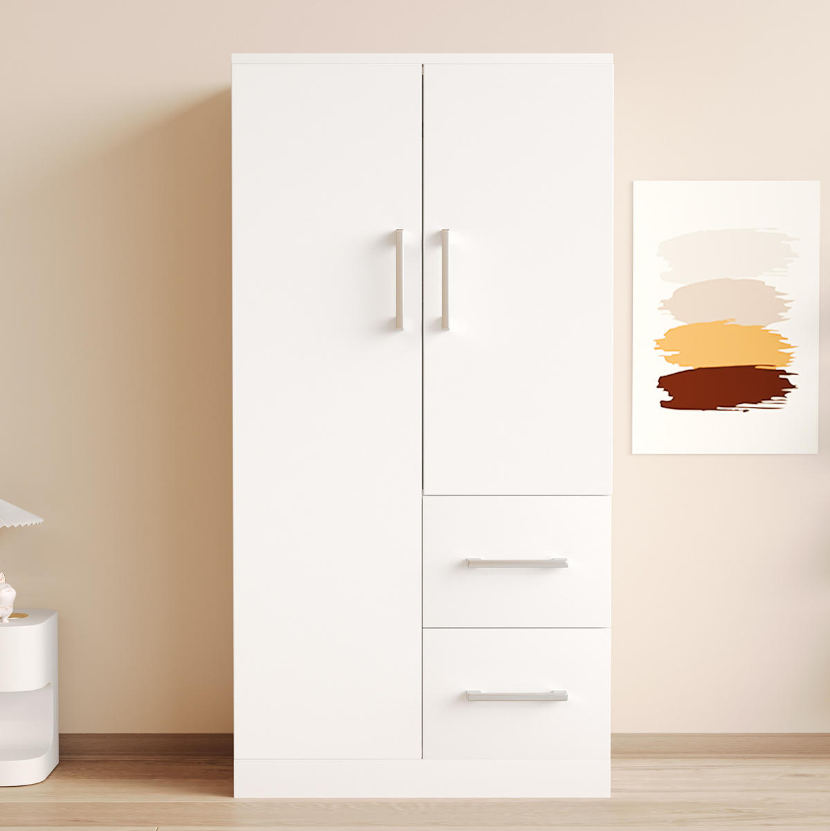 OMARA za oblačila 70/40/135 cm z dvojnimi vrati in predali za prostorno shranjevanje, Bela - bela, les (70/135/40cm) - Redom