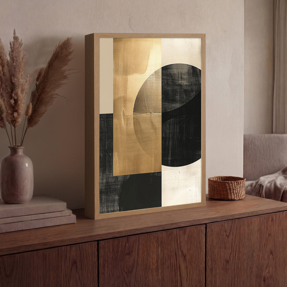 NÁSTĚNNÁ LAMPA S AKUMULÁTOREM Abstraktní - Moderní - Černá - Zlatá 40x60 cm - písková barva, kompozitní dřevo (40/60/8cm) - OnlyWow