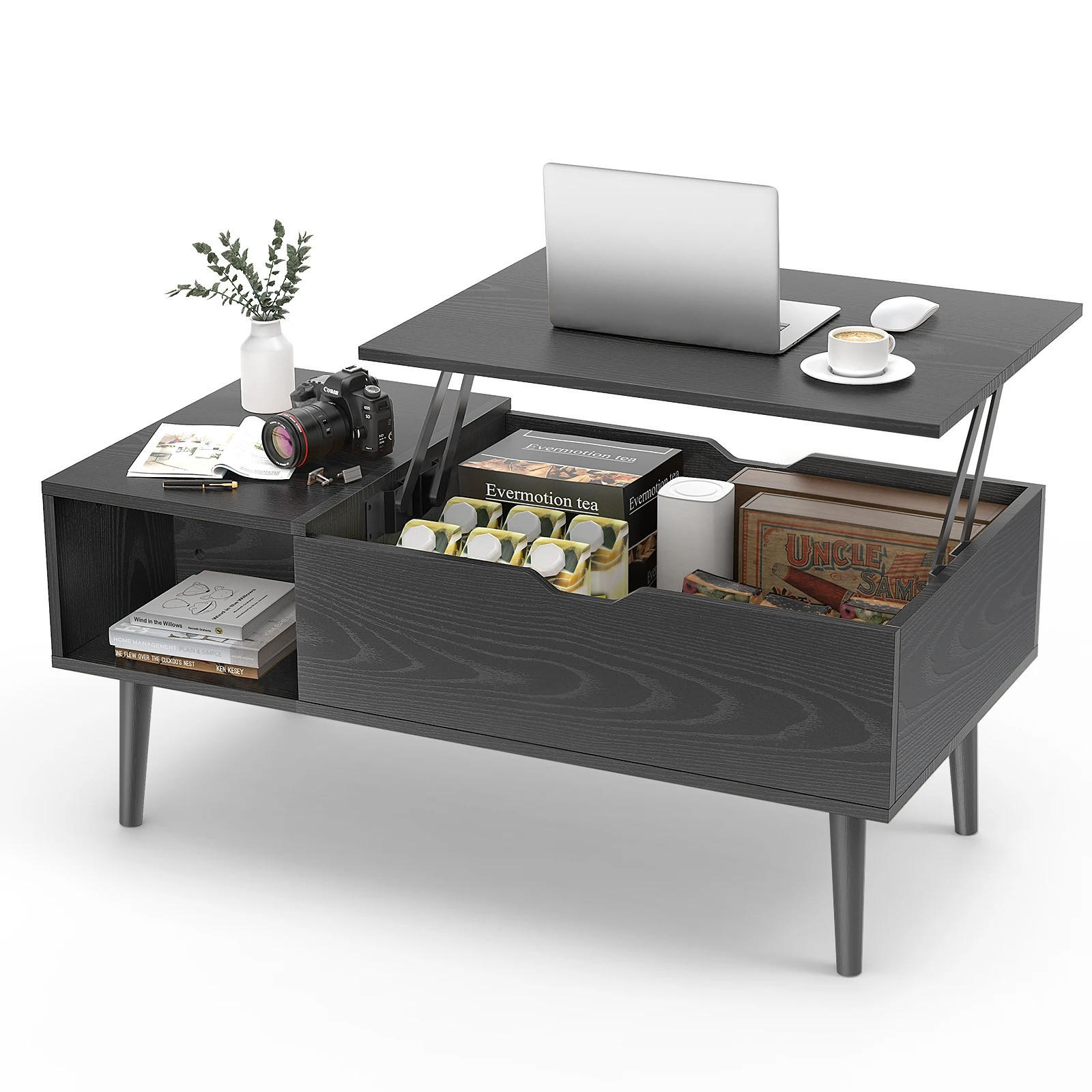 COUCHTISCH Lift-Top, Schwarz, modern, 39,37 x 19,7 cm - Schwarz, Holzwerkstoff (50/100/44.2cm) - Kaket