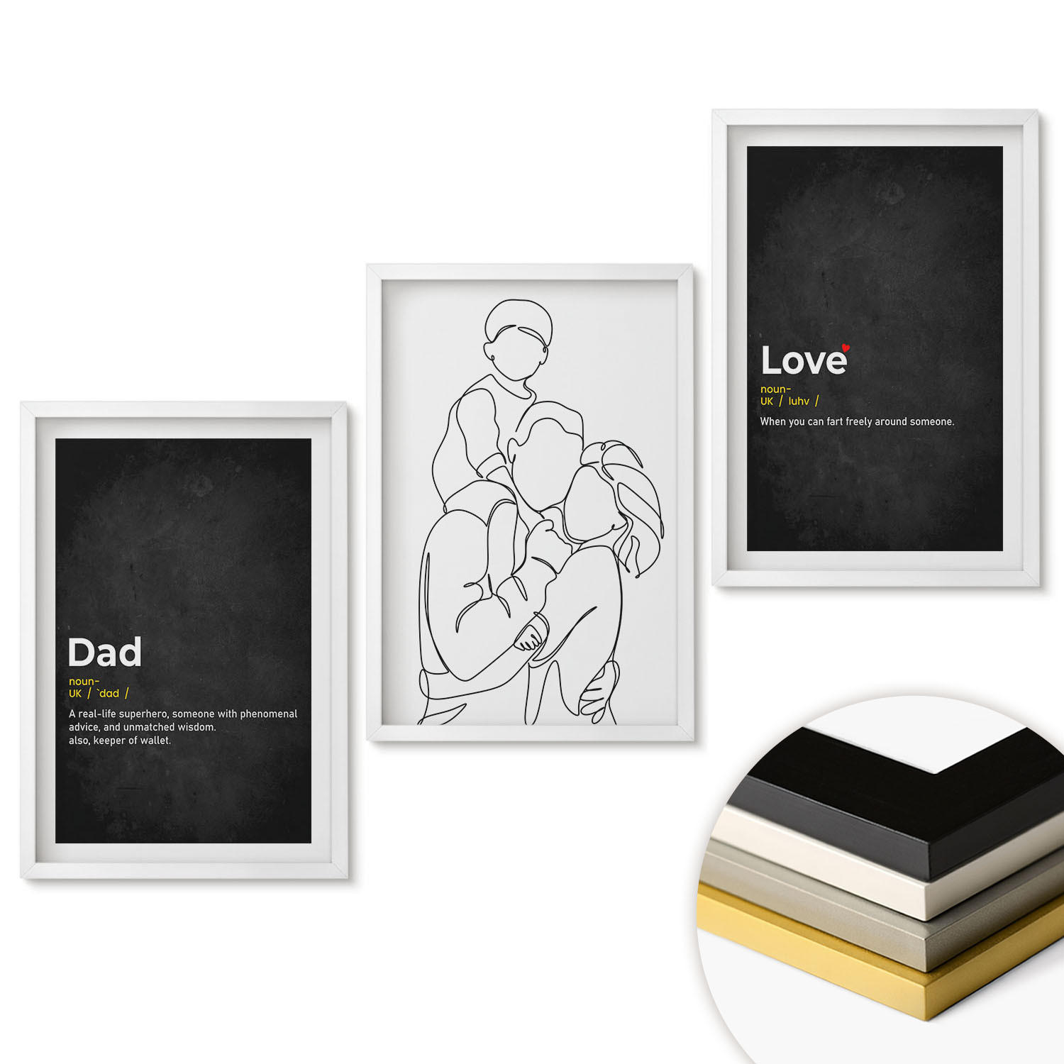 WANDBILDER 3er-Set - 40x60 cm Weißer Rahmen - Familiengeschichte, Kunst, Liebe, Vaterschaft - Weiß, Kunststoff (40/60cm) - ArtPrintCave