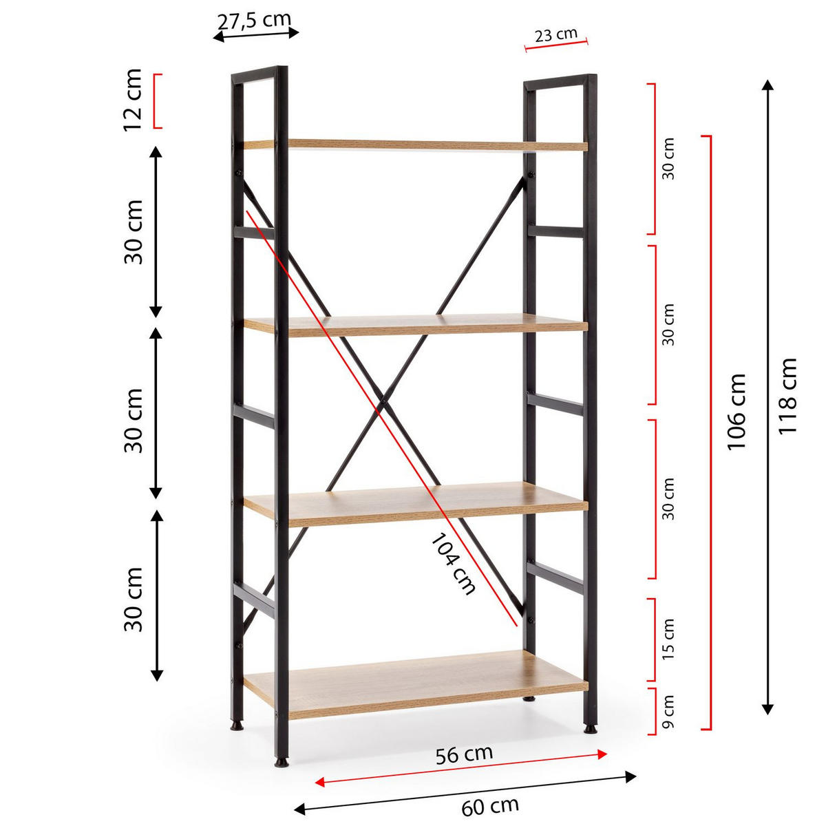 REGAL Virginia 4 Fachböden Eiche - Honigeiche, Holzwerkstoff (60/118/27cm) - VS Venta-stock