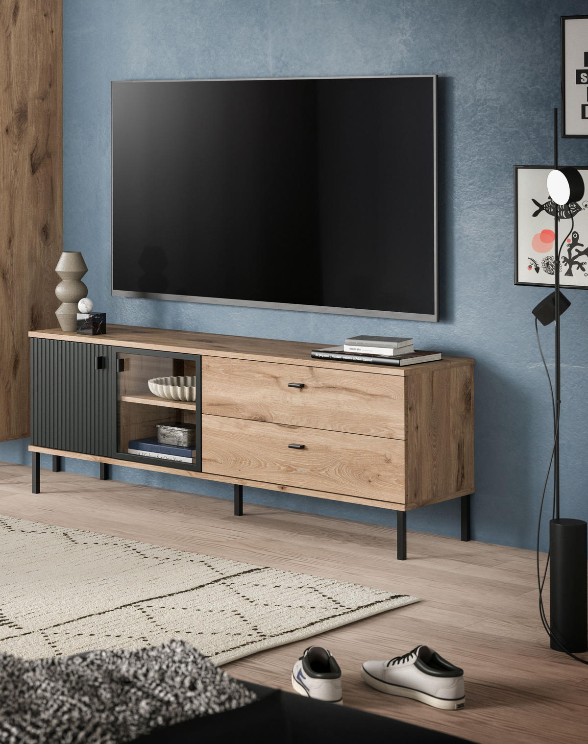 LOWBOARD Chess schwarz 154/41/57 cm - Braun, Holzwerkstoff (154/57/41cm) - Xonox