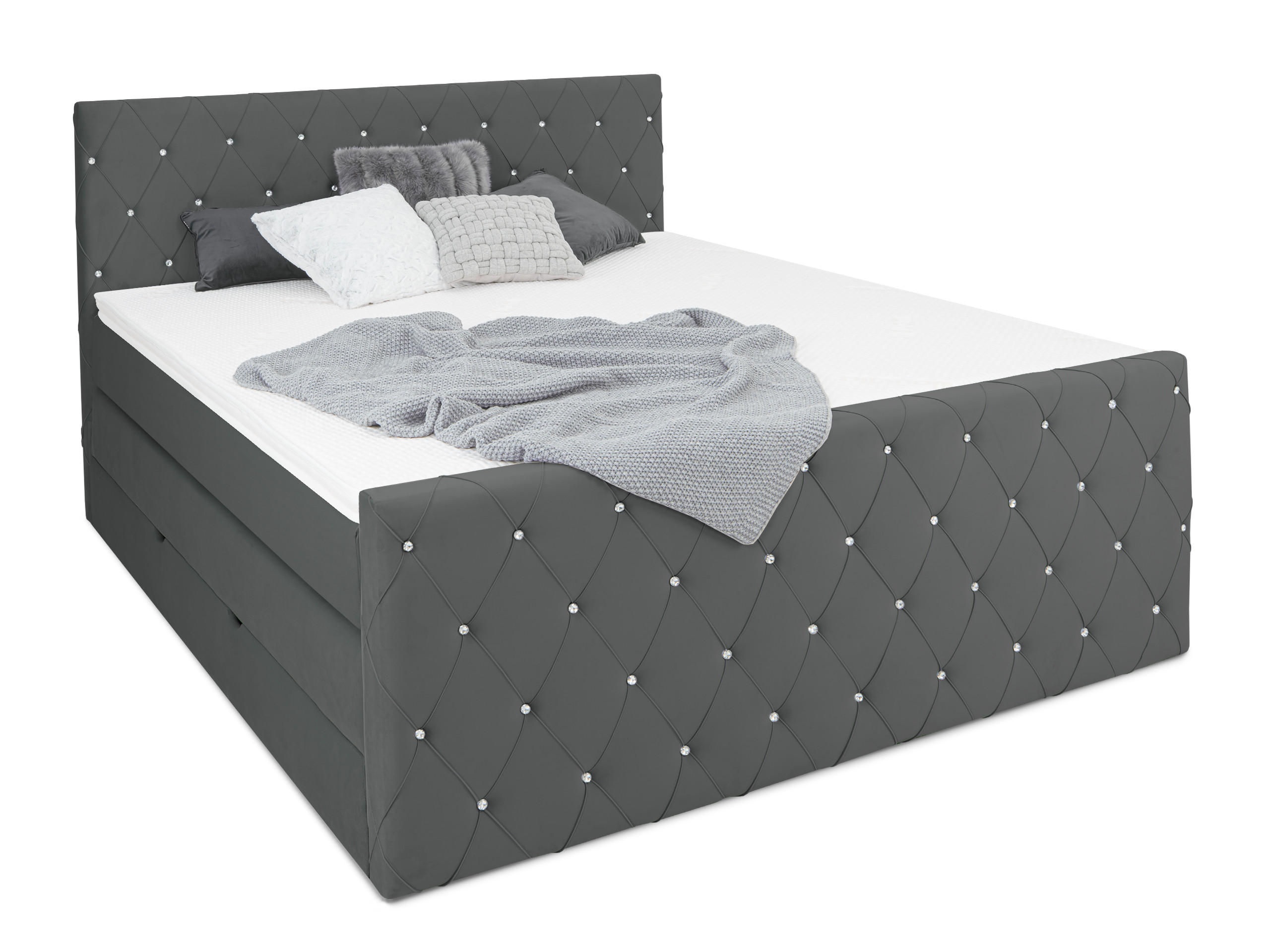 BOXSPRINGBETT Dubai Anthrazit 160 /200 cm H3/H4 Samt - Anthrazit, Textil (160/200cm) - wonello