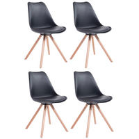 STUHL 4er Set Lederlook schwarz - Eukalyptusholzfarben/Schwarz, Holz/Textil (48/83/56cm) - CLP