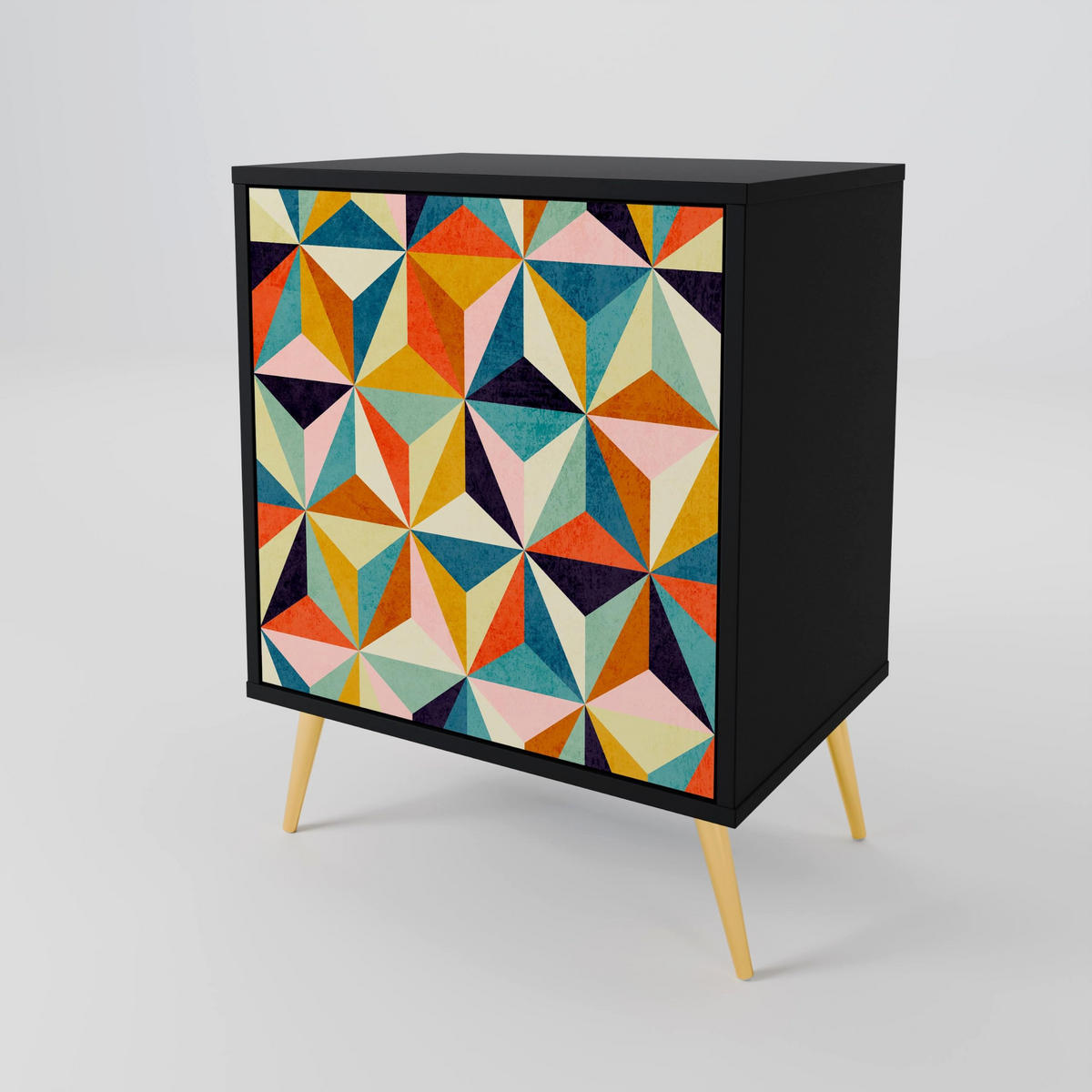 SIDEBOARD TESSELATE TREASURES, Schwarz, 57,5x42x67,5 cm, Schwarze Metall-Rahmenfüße - Multicolor/Schwarz, Holzwerkstoff/Metall (57.5/67.5/42cm) - SpaceRebels