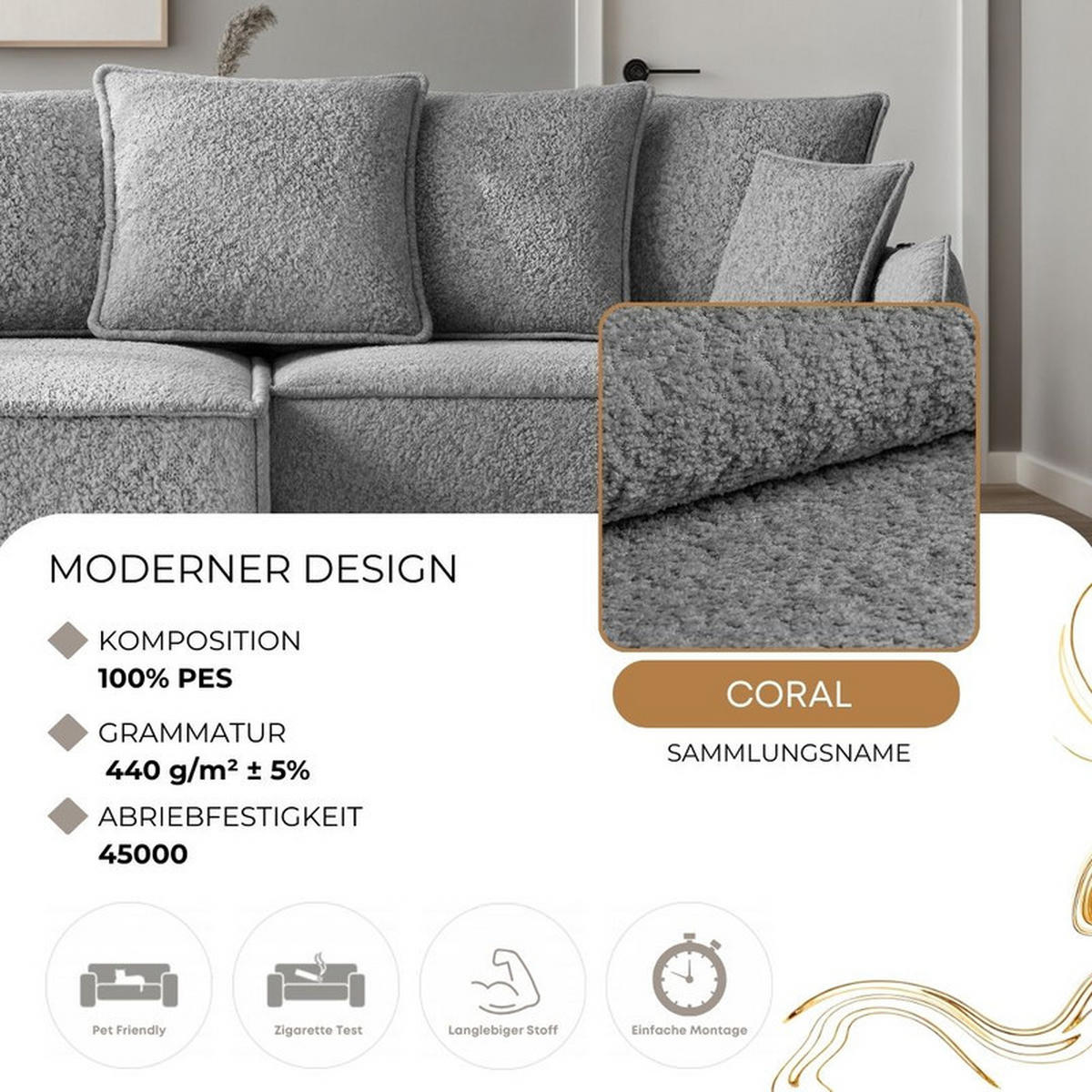 ECKSOFA MARCO Links, mit Schlaffunktion und Bettkasten, Hellgrau - Hellgrau, Textil/Metall (221/148cm) - Idohome
