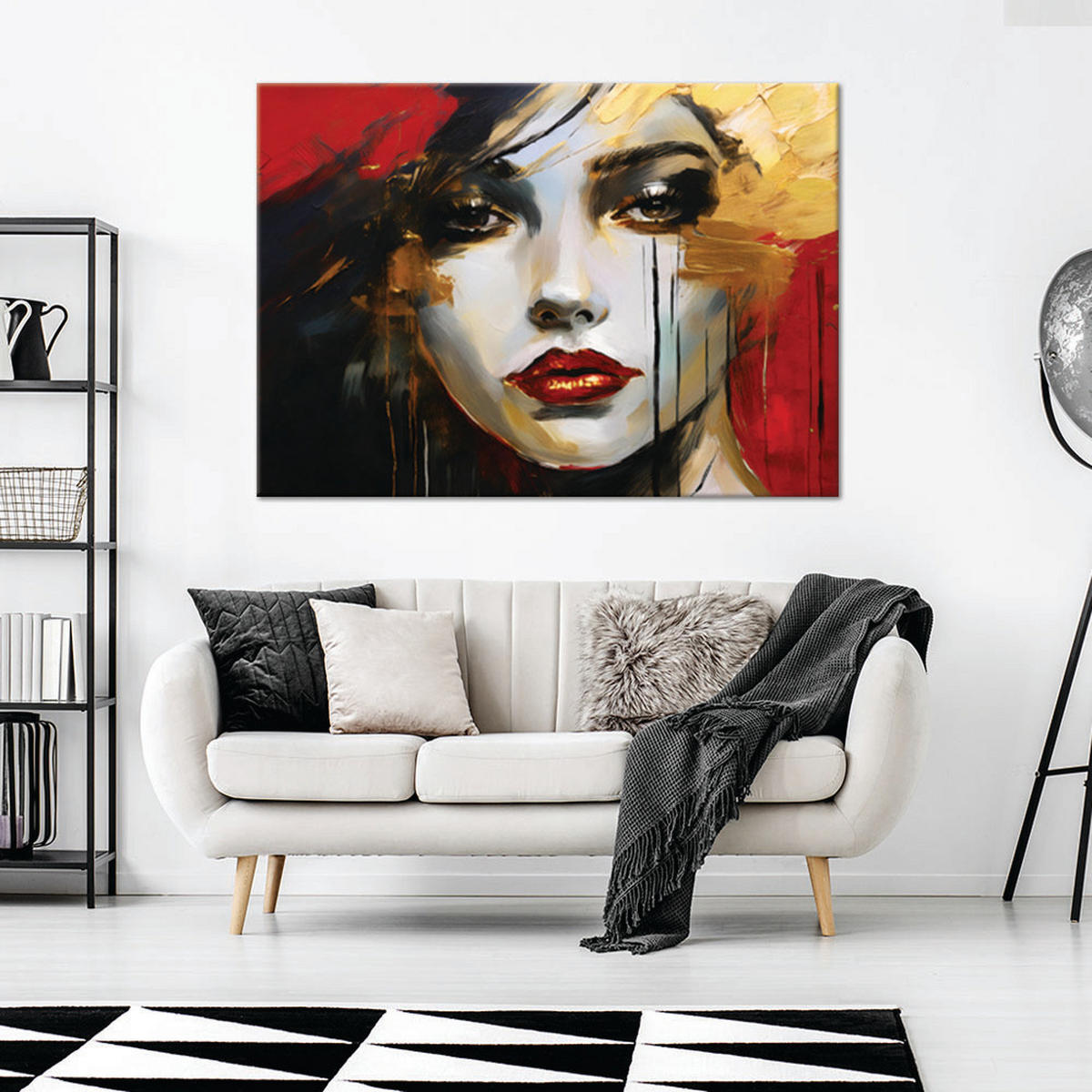 WANDBILD frau gesicht abstraktion - Rot, Textil (60/40cm) - Feeby