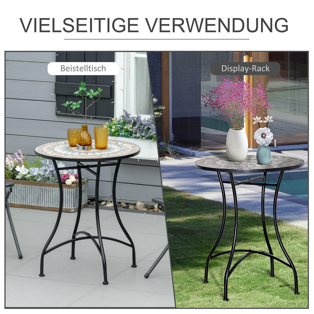 GARTENTISCH 60/60/71 cm mit Mosaik-Tischplatte und pulverbeschichtetem Stahlgestell, Stahl, Orange - Orange, Metall (60/60/71cm) - Redom