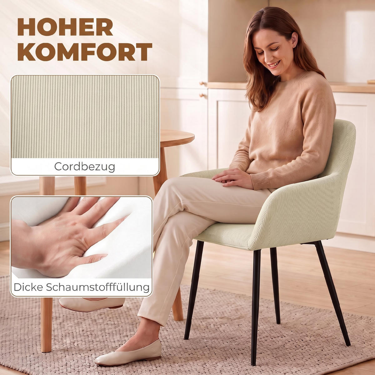 MATSALSSTOLAR, 2-set, manchester 100 polyester, krämvit - Cremefärgad/Svart, Textil/Metall (58/81.5/59.5cm) - HOMCOM