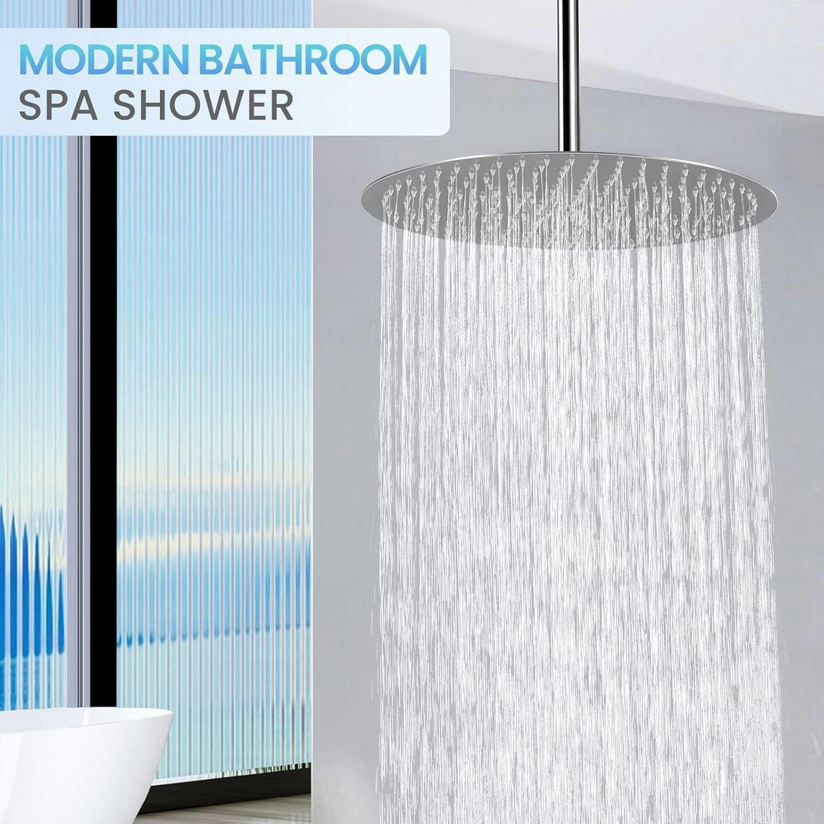REGENDUSCHE 40 cm Chrom Edelstahl 304 Wassersparend - Silberfarben, Metall (40.6/12.7/40.6cm)