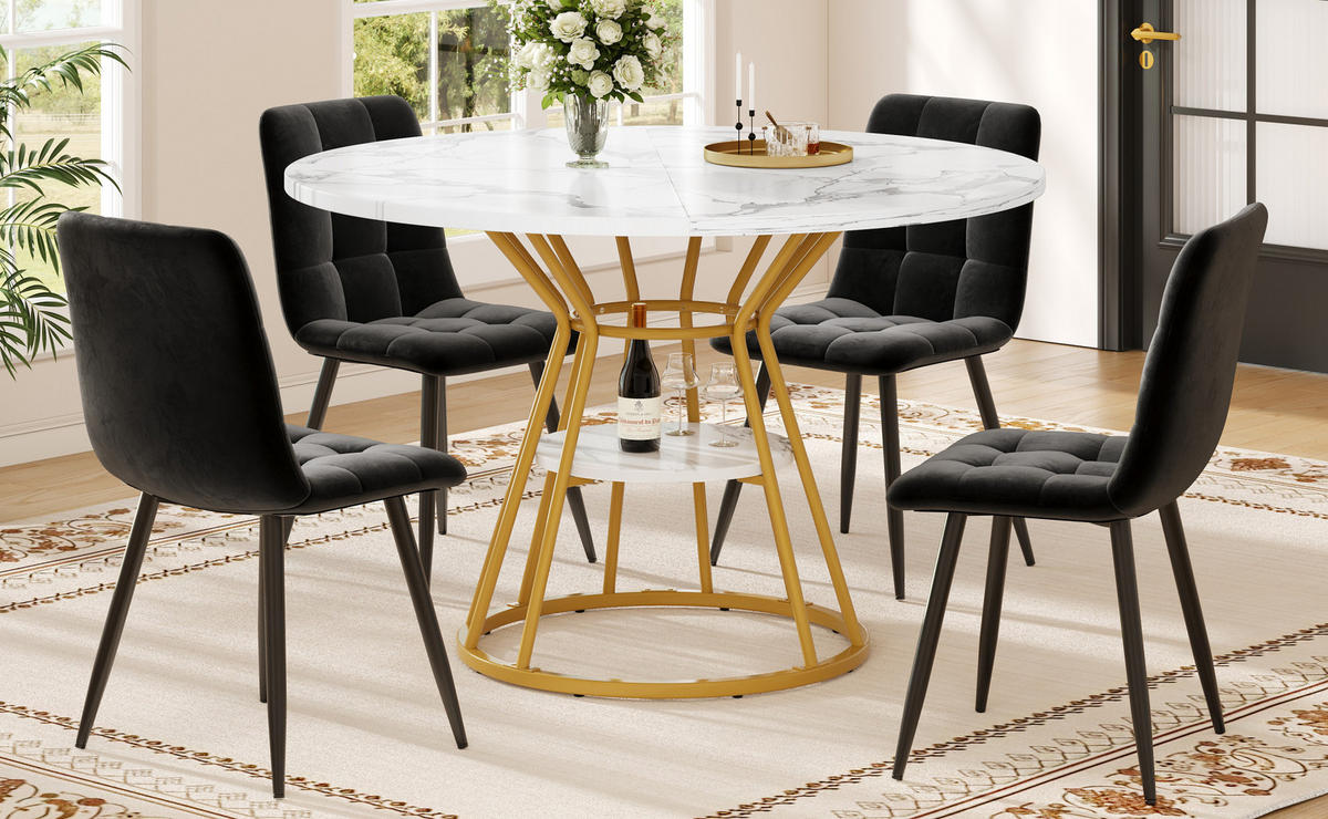 ESSTISCH 100x100x76 cm in Weiß und Gold aus MDF mit Marmoroptik - Goldfarben, Holzwerkstoff (100/100/76cm) - Modfu