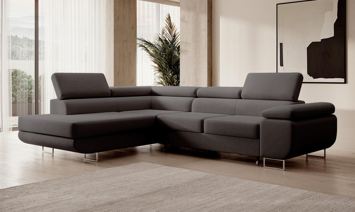 ECKSOFA Stevil Dunkelgrau Velours - Dunkelgrau/Silberfarben, Textil/Metall (275/203cm) - Selsey