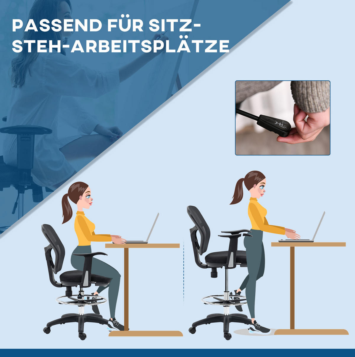 BÜROSTUHL höhenverstellbar 59 x 59 x 95-115 cm Polyester Black - Schwarz, Kunststoff (59/115/59cm) - Meubliv