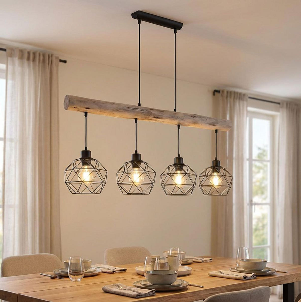 LED HÄNGELEUCHTE Theodor Holzoptik Braun - Braun, Holz (85/18/120cm) - Globo Lighting