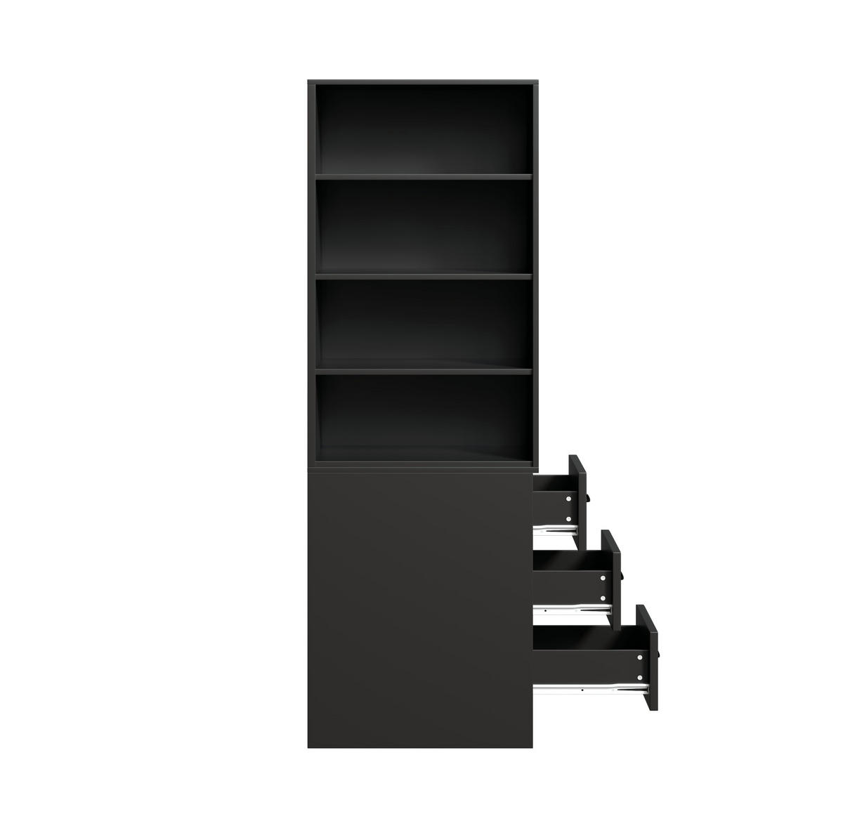 REGAL schmal mit Seitenschubladen 60x38x180 cm Schwarz - Schwarz, Holzwerkstoff (38/180/60cm) - Beauniv