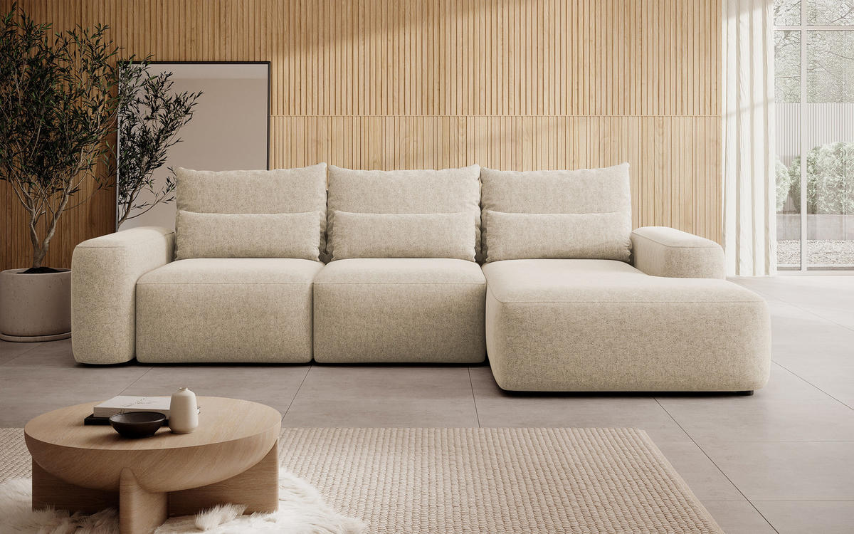 ECKSOFA Carnos Chenille-Bezug in Beige - Beige, Textil (264/162cm) - Selsey