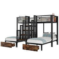ETAGENBETT aus Metall und Holz 90x200 cm Schwarz mit Treppe, Sicherheitsgeländern und 2 Schubladen - Schwarz, Metall (90/200cm) - Modfu