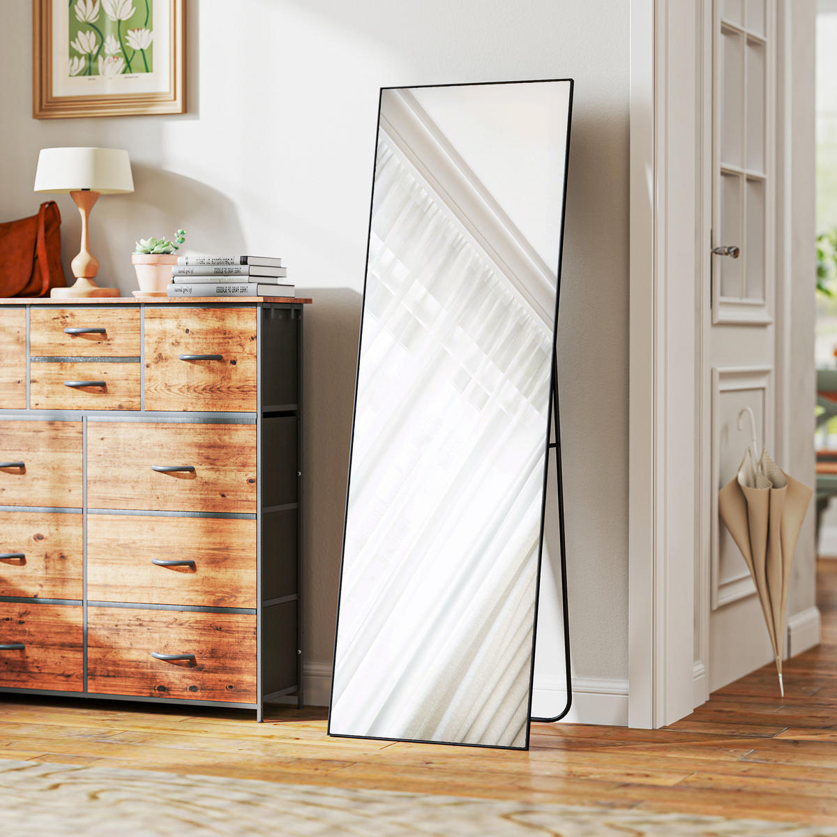 STANDSPIEGEL DE-17925 50x160 cm mit 3-in-1 Nutzung Schwarz - Schwarz, Glas (50/160/4cm) - ComfortXL