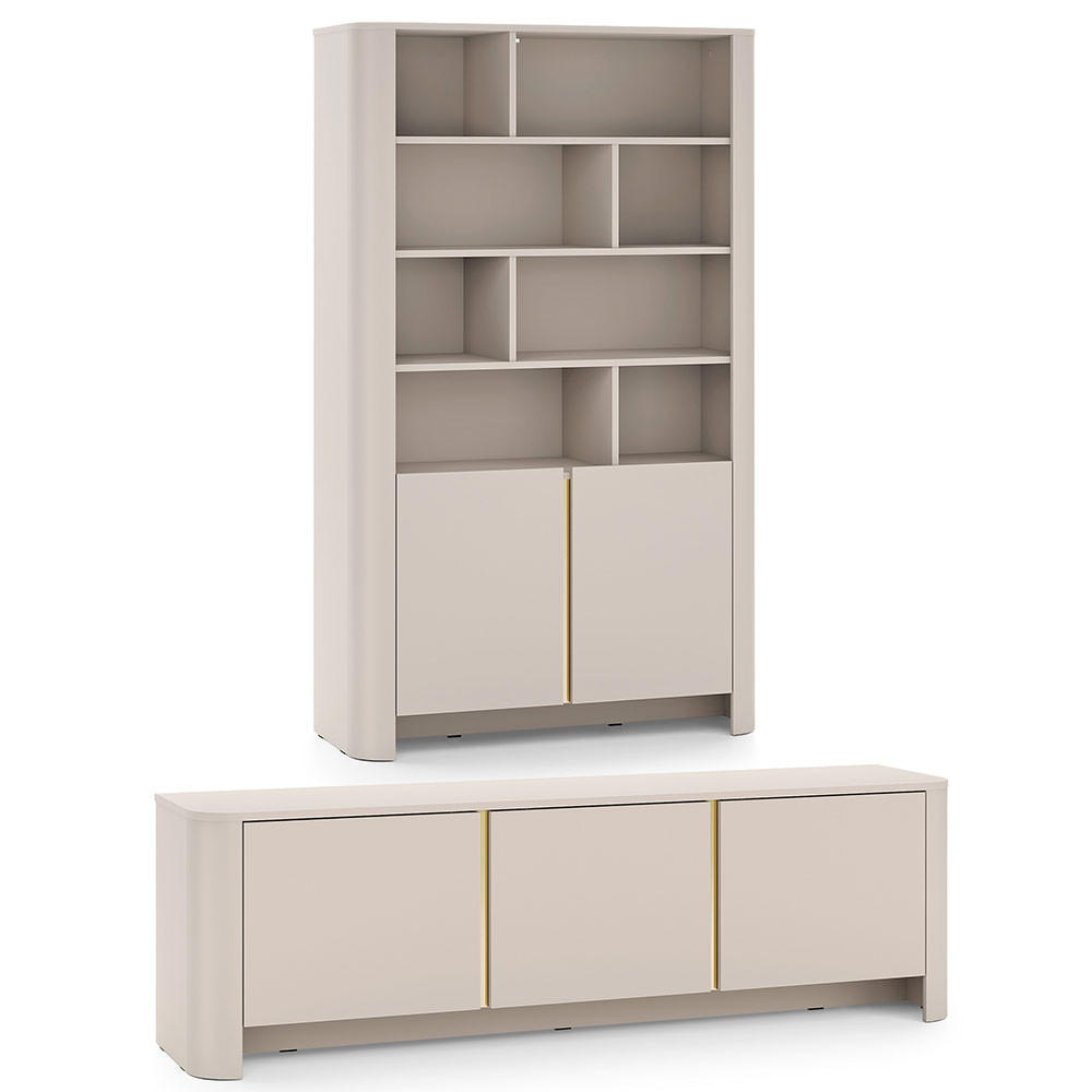 WOHNZIMMER-SET Bari Kaschmir / Gold (2er-Set) - Kaschmir/Creme, Holz/Holzwerkstoff (271/170/39cm) - Feldmann-Wohnen